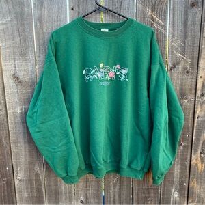 Vintage Energy Flay Made In France Paris Embroidered Green Crew Neck Sweater XL